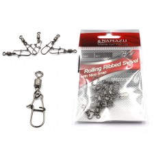 Вертлюг с застежкой Namazu ROLLING RIBBED SWIVEL WITH NICE SNAP, цв. BN, р.12, test-8 кг, катаный