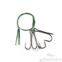 Поводок стальной NAMAZU Leader 1х7 Nylon Coated Green, d-0,33 мм, L-20 см, с двойным крючком/N-LS33-