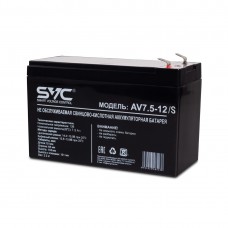 Батарея "SVC" AV7.5-12/S,Свинцово-кислотная 12В 7.5 Ач, Вес: 2,2 кг, Размер в мм.: 151*65*100